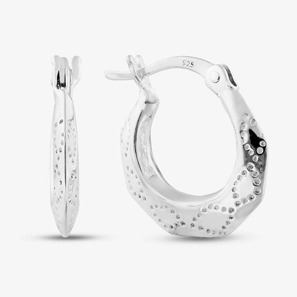 T. H. Baker Sterling Silver Hexagon Patterned Creole Hoop Earrings S3039