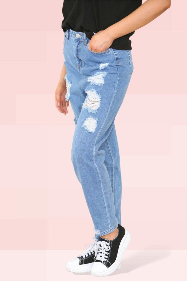 Elaina Fashion Women's High Waisted Loose Ripped Frayed Straight Jeans