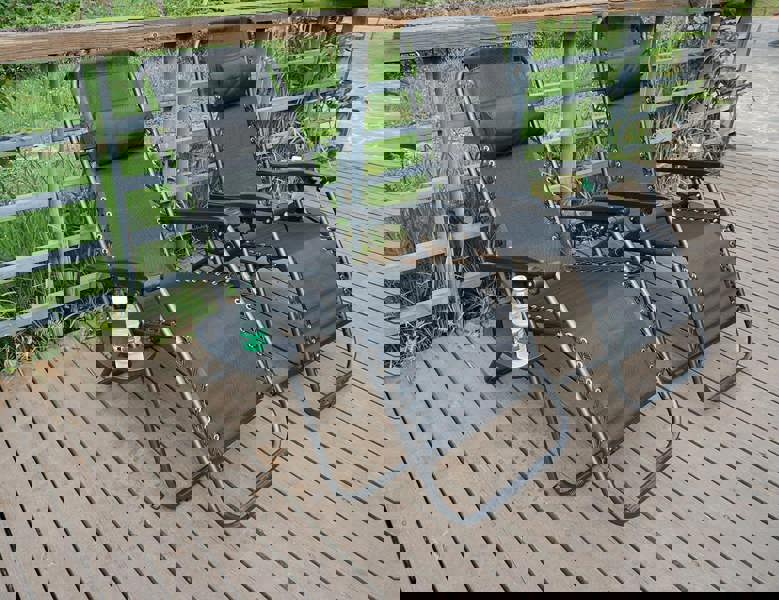 Gr8 Garden 2 x Zero Gravity Reclining Garden Chair Sun Beach Lounger Recliner Outdoor Black