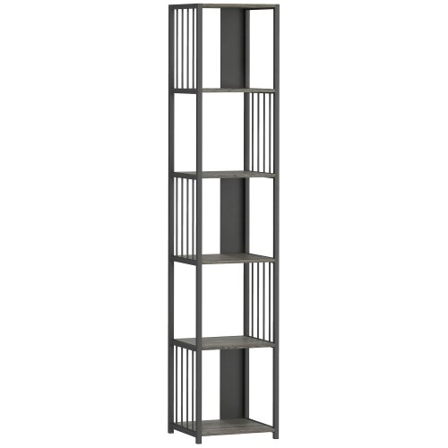 Wyld Haus Rettisa  Metal And Wood Grey 5 Tier Bookshelf With Steel Frame