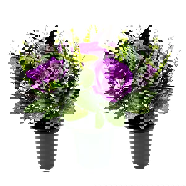 Memorials Direct Premium Artificial Grave Flowers – Purple Open Roses with Eucalyptus (25cm) | Memorial Vase Pot