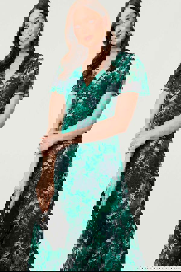 Green | Floral Semi Sheer Frilled Hem Maxi Dress