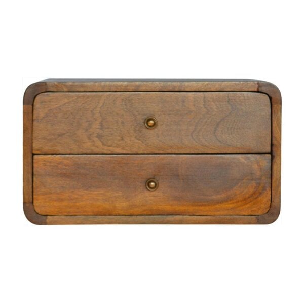 Wyld Haus Monforte Floating Curved Chestnut Mango Wood Bedside Table 2 Drawers