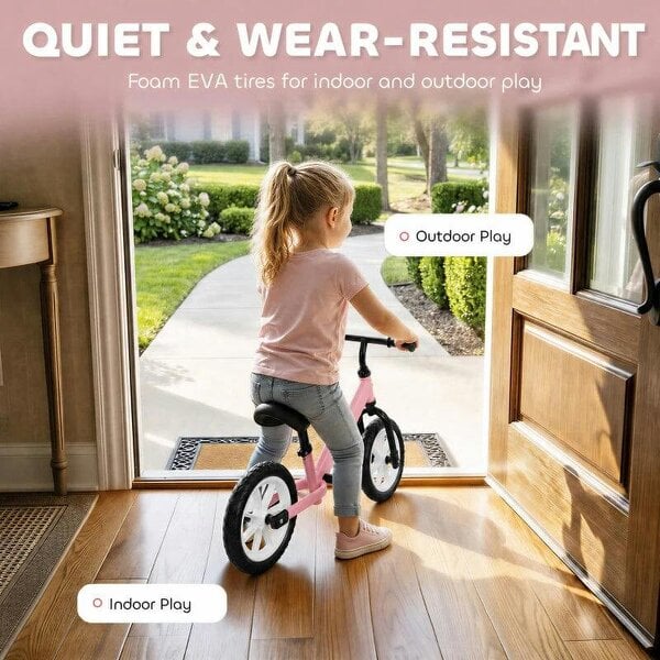 11.2" Balance Bike for 2-5 Years, Toddler Bike with Lighting Wheels, Adjustable Seat & Handlebar, 360° Steering, Pink