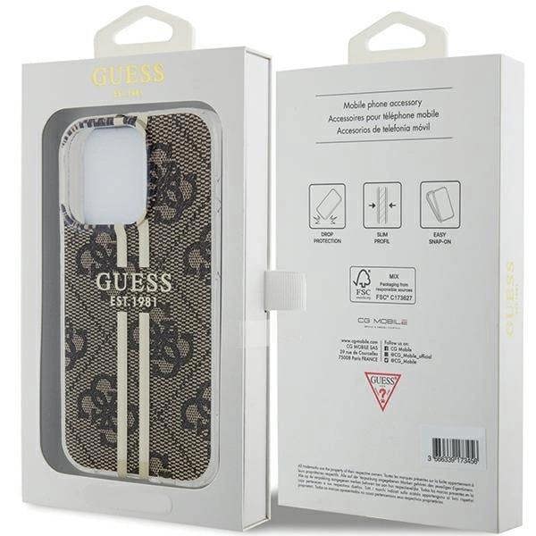Guess IMG 4G Gold Stripe Hard Case for iphone 15 Pro Max 6.7" Brown - GUHCP15XH4PSEGW