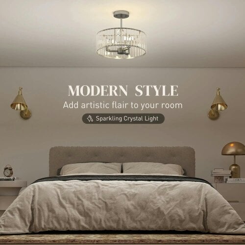 Bobobiy Crystal Ceiling Light Fixture, Semi Flush Mount Modern Crystal Chandelier Ceiling Light, E14 Base 3-Lights, Bulbs Not Included, Silver Tone