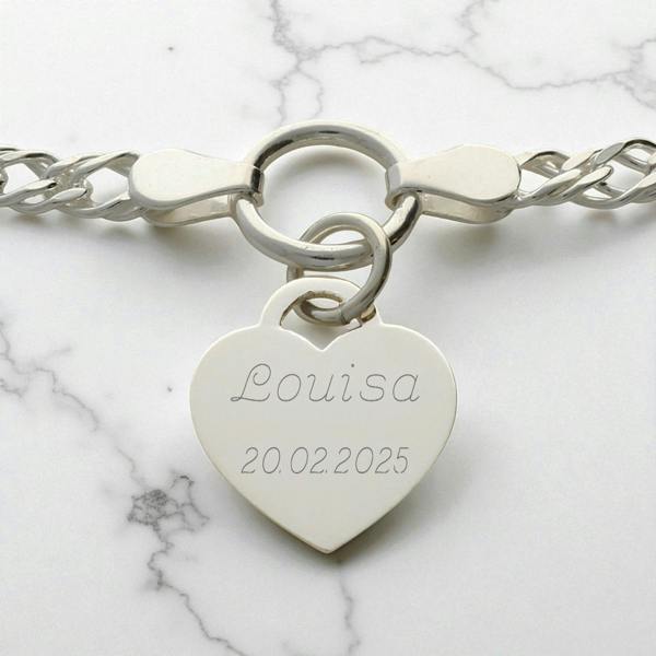 Love Silver Sterling Silver Heart and Birthstone Double Curb Bracelet With Optional Engraving