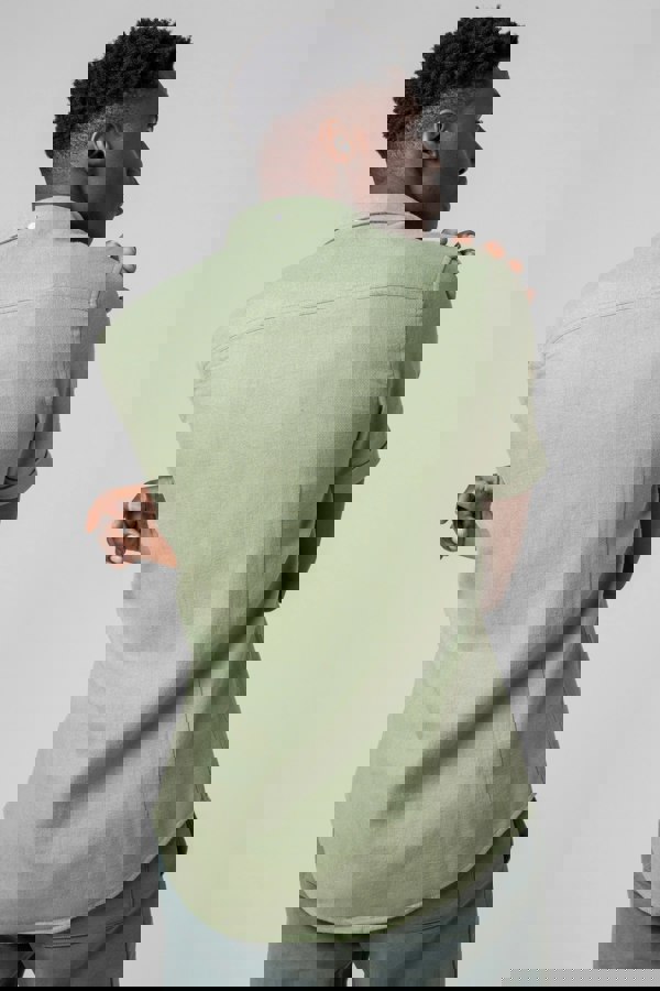 ENORSIA Mens Cotton Linen Roll-Up Sleeve Shirt