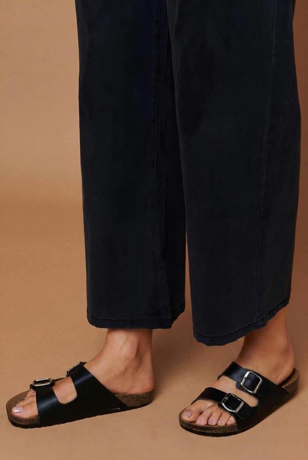 Black | Faux Leather Buckle Strap Flat Sandals