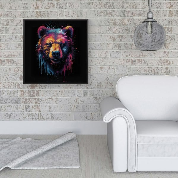 Warren Reed Splash Art Bear Face Framed Canvas