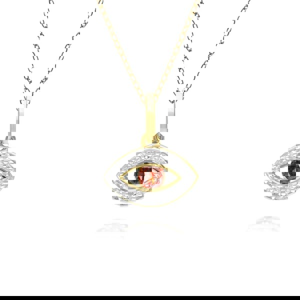135P2101059 ECFEW™ Dainty Evil Eye Garnet & Diamond Pendant in 9ct Yellow Gold Front
