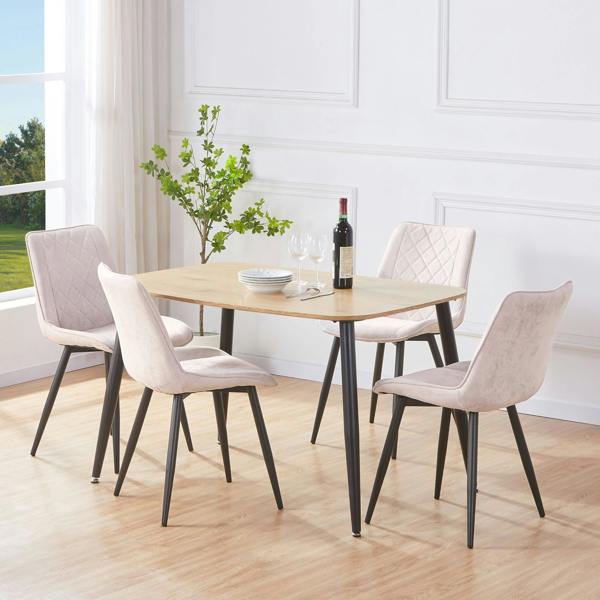 Core Products Aspen Dining Set - Light-Oak Effect Rectangular Table & 4 Upholstered Diamond Stitch Fabric Chairs