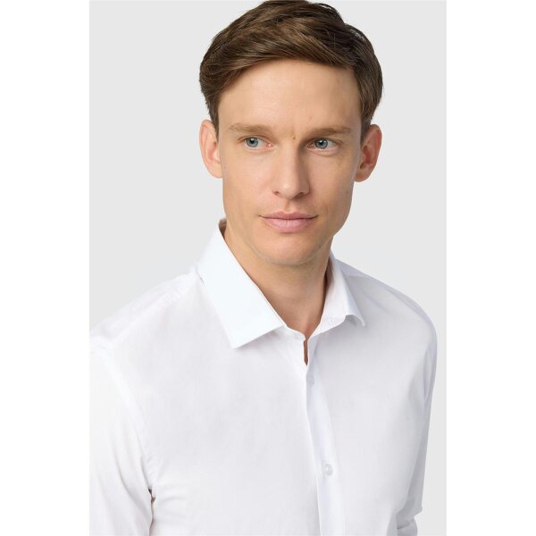 Limehaus Slim Fit White Stretch Double Cuff Shirt