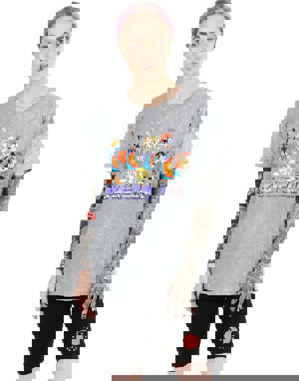 Space Jam Womens Grey Short Sleeve Cycling Short Pyjama Set