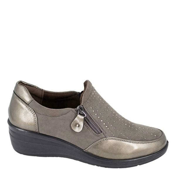 Boulevard L 628 Twin Zip Wedge Casual Shoes - Pewter