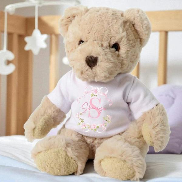 Personalised Pink Roses Baby Gift Box - Teddy & Vest