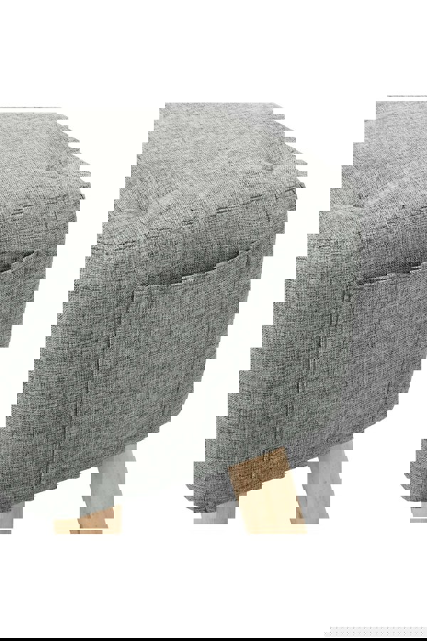 Living and Home Grey Linen Fabric Footstool Pouffe Ottoman with Pocket