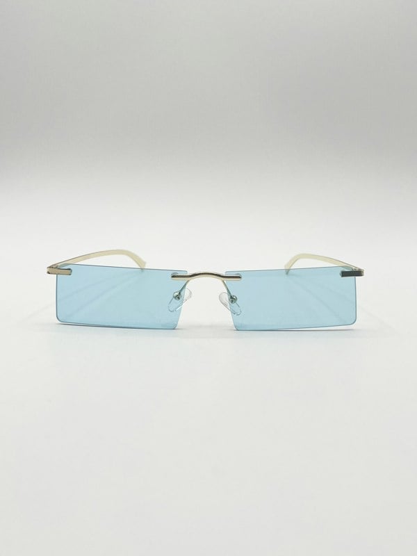 SVNX Frameless Rectangle Sunglasses in Pale Blue