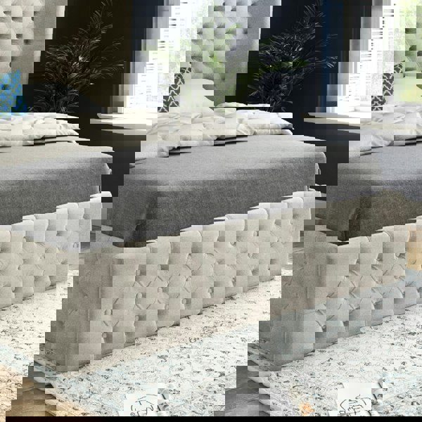 Casa Magna Florence Wide Winged Upholstered Soft Velvet Bed Frame - Cream