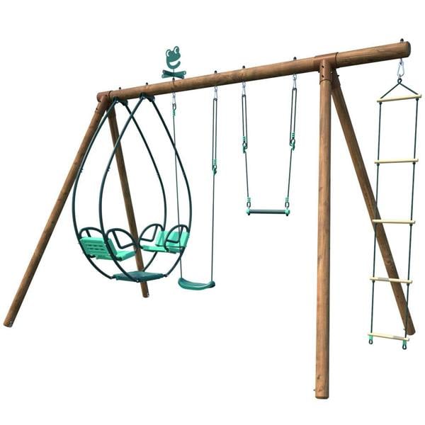 Soulet Juliet Triple Wooden Swing Set with Rope Ladder