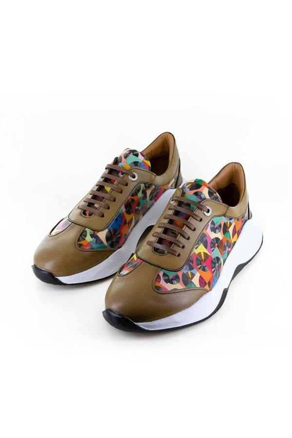 VINTAGE VINYL DISC PRINTED LEATHER TRAINERS - Premium Men's Patterned Shirt by Claudio Lugli | Bold Design, Tailored Fit, Best Printed Shirts