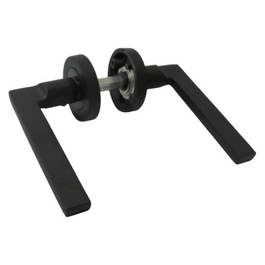 EDH Door Hardware Matt Black Modern Lever on Round Rose Door Handles – Handle Only or Handle + Tubular Latch