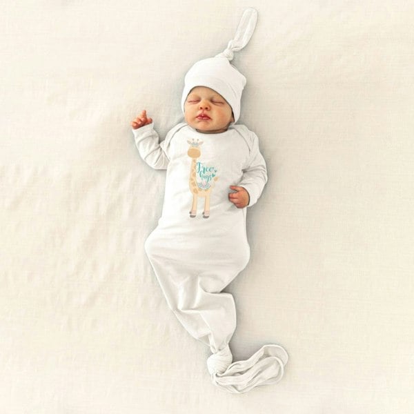 Giraffe- Free Hugs- Boho Newborn Sleep Gown