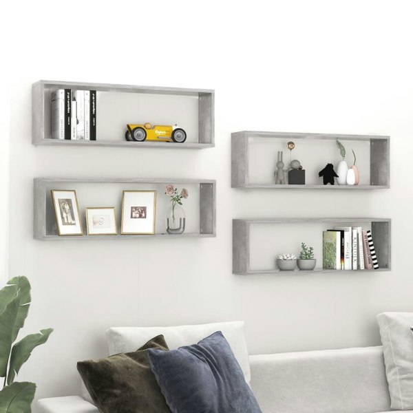 Berkfield Wall Cube Shelf 4 pcs Concrete Grey 80x15x26.5 cm Engineered Wood