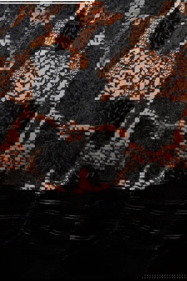 Scalloped Crochet & Velvet Midi Dress - Black DR4652