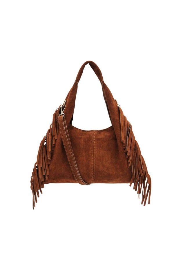 Kitise Italian Genuine Suede Fringe Crossbody Shoulder Bag
