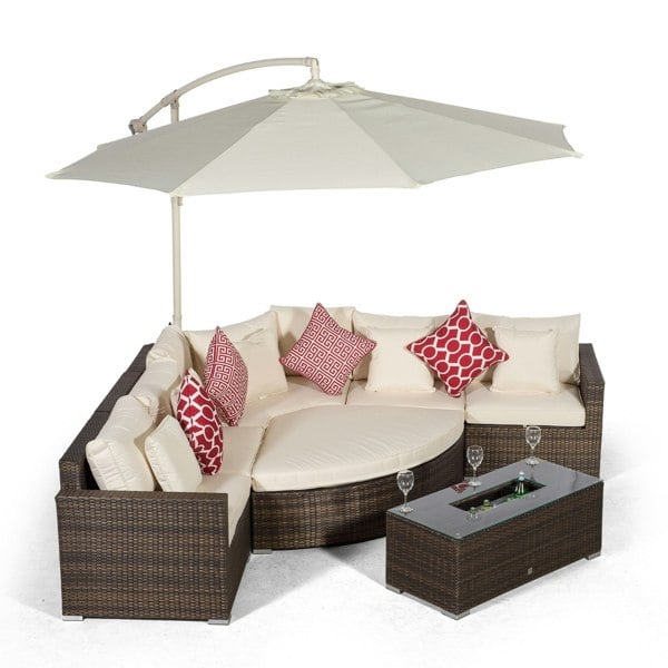 Giardino Santorini L Shape Modular 5 Seat Rattan Corner Sofa Set With Daybed Ottoman & Large Drinks Cooler Coffee Table