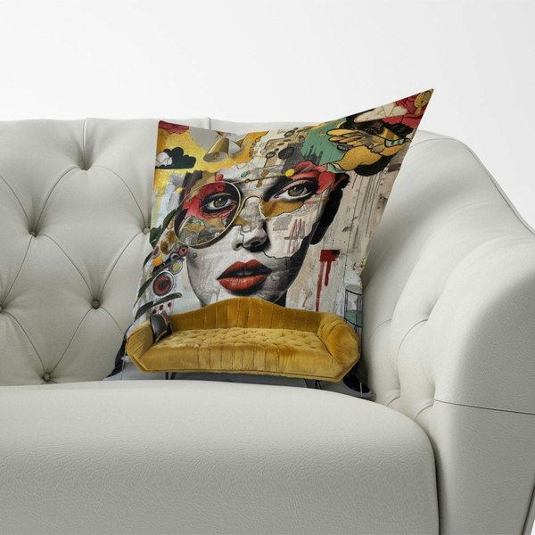 Warren Reed Abstract Face Behind Sofa Cushions