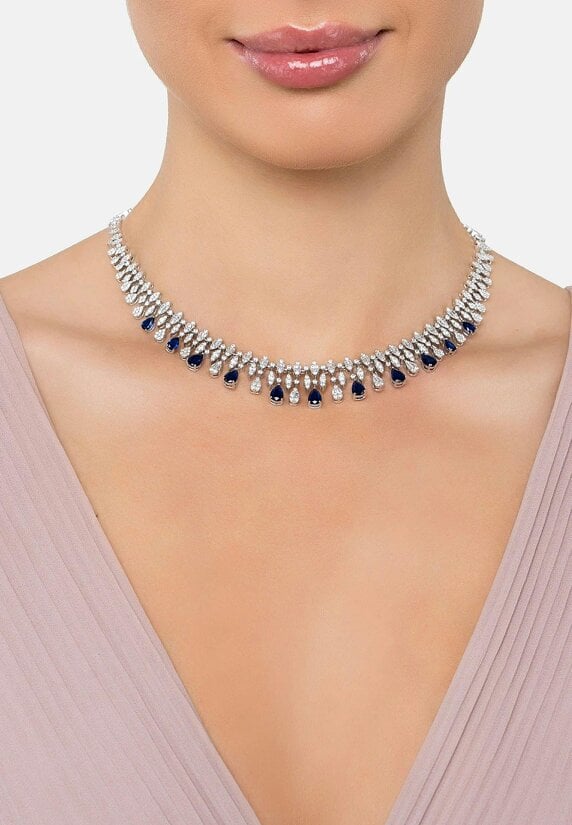 Latelita Duchess Sapphire Statement Necklace Silver