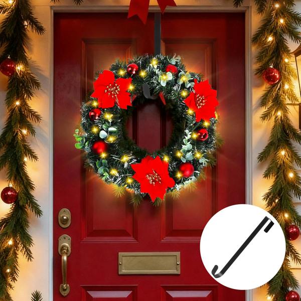 deAO Toys 40cm Christmas Wreath (Hanger Included), Artificial Door Wreath with LED Lights, Xmas Wreath
