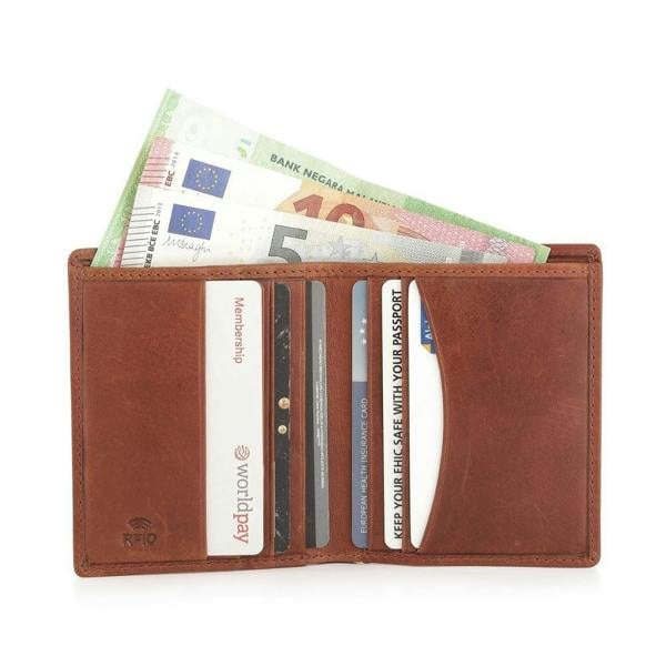 open view of tan leather wallet for men nico tuscan