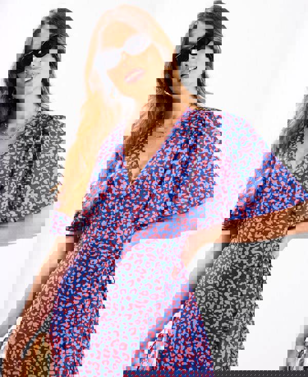 Pink Animal Wrap Midi Dress