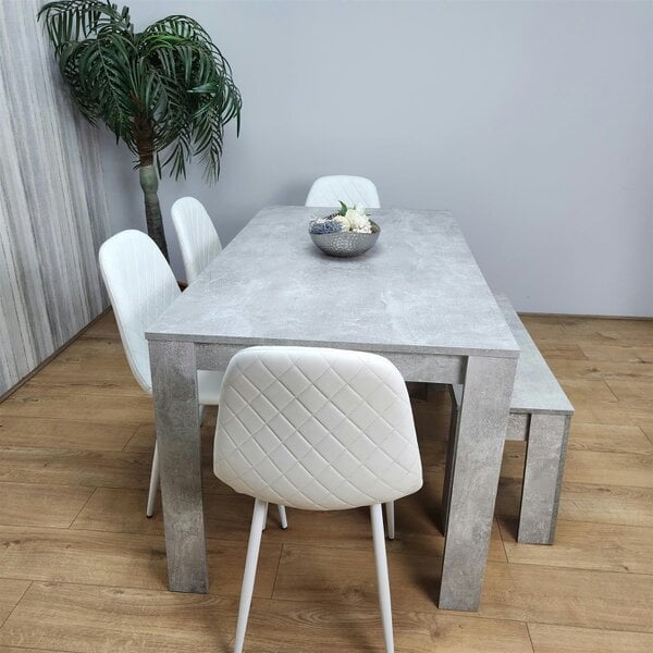 Kosy Koala Wooden Rectangle Dining Table Sets with Set of 4 Chairs, a Bench, Grey and White