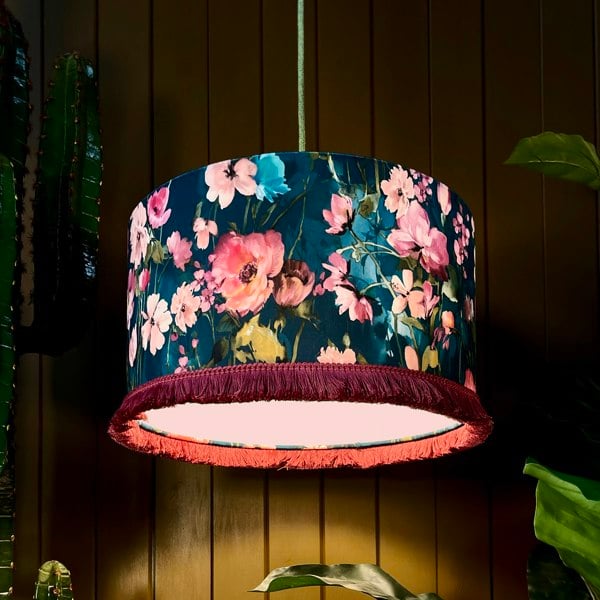 Love Frankie Woodstock Lampshade kingfisher with Peaches and Cream Lining