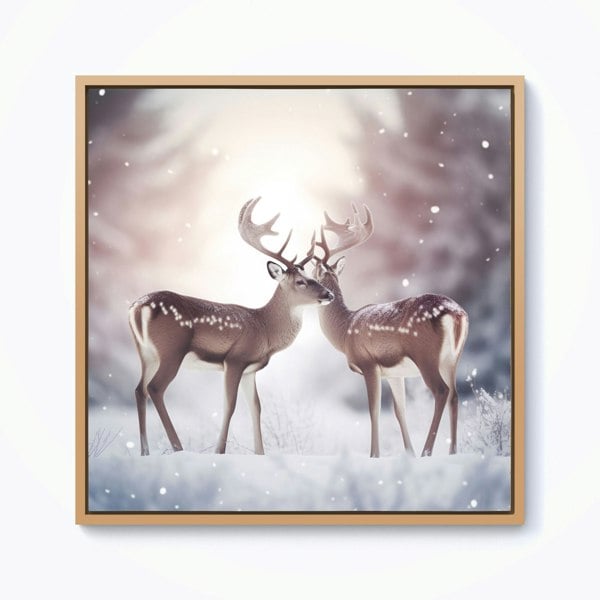 Warren Reed Reindeer In The Snow Framed Canvas