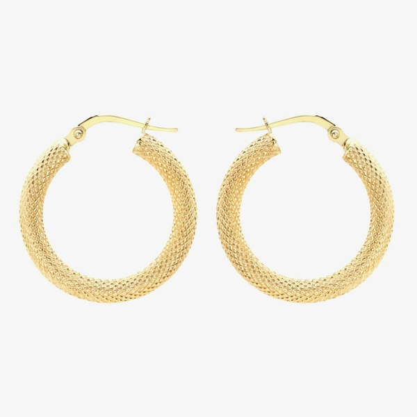 T. H. Baker 9ct Yellow Gold Textured Creole Hoop Earrings 1.52.7559