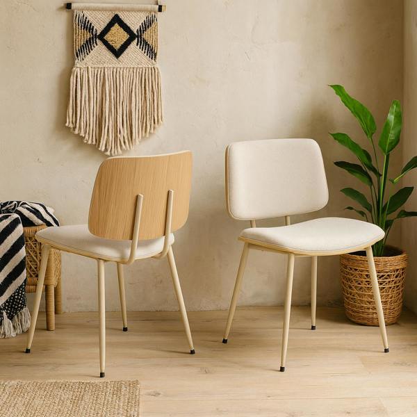 Wyld Haus Set of 2 Nairobi Dining Chair Beige Chenille and Oak Veneer
