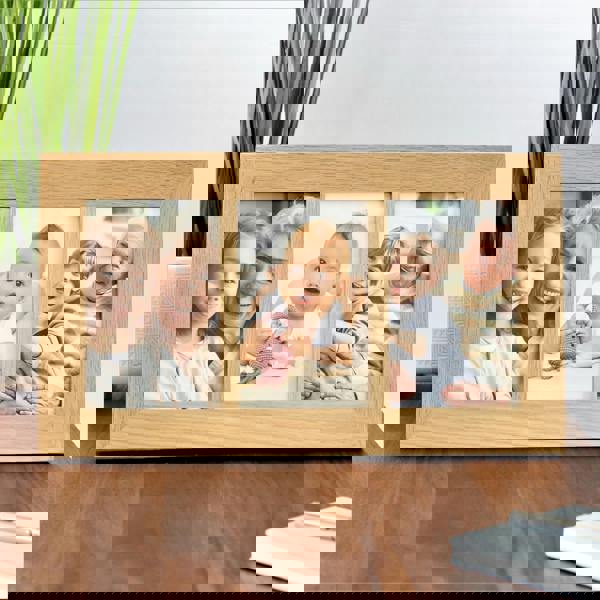 MijMoj Design Solid Oak Three Aperture Picture Frame - For 6x4" Photos