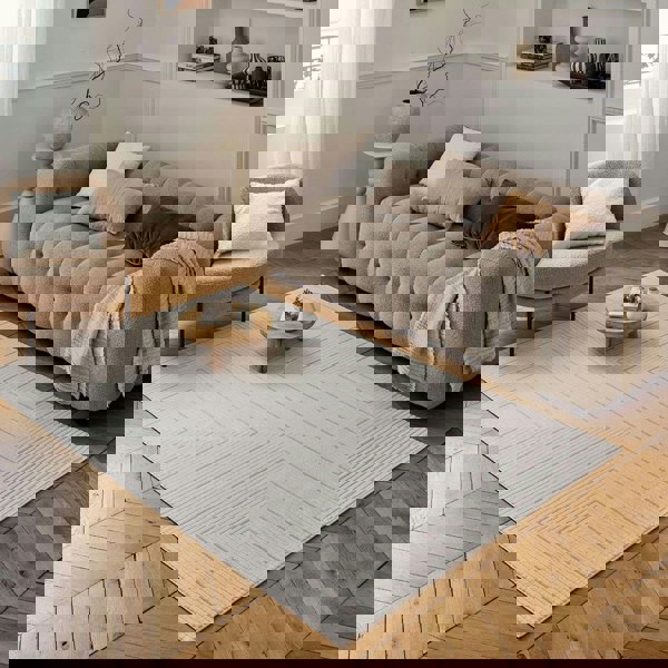 Geometric Living Room rug, beige-cream colours, stain-resistant and non-shedding