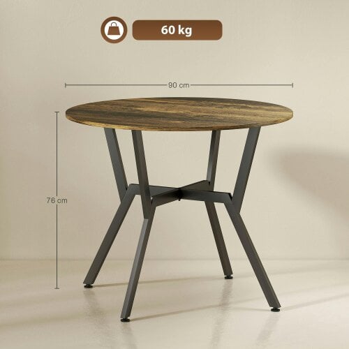 Wyld Haus Molu Rustic Brown Round Dining Table With Black Metal Legs 90cm