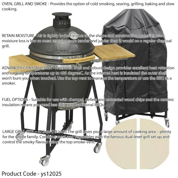56cm Ceramic Kamado Egg BBQ Grill Smoker & Accessories Set Charcoal & Wood Pizza - LoopsDirect