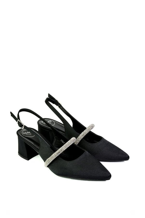 XY LONDON Slingback Strappy Pointed Toe Diamante Mid Block Heels