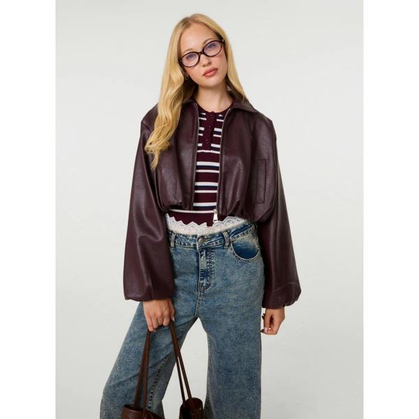 Pink Vanilla Faux Leather Puffball Jacket
