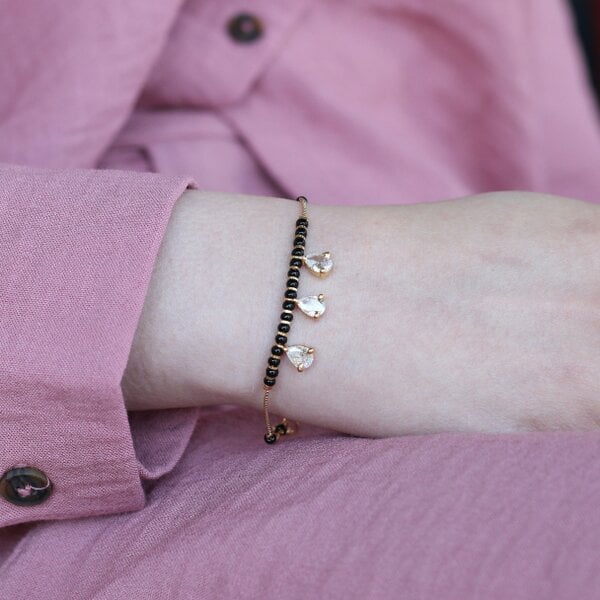 The Colourful Aura Black Bead Mangalsutra Zircon drop gold nazar Bracelet