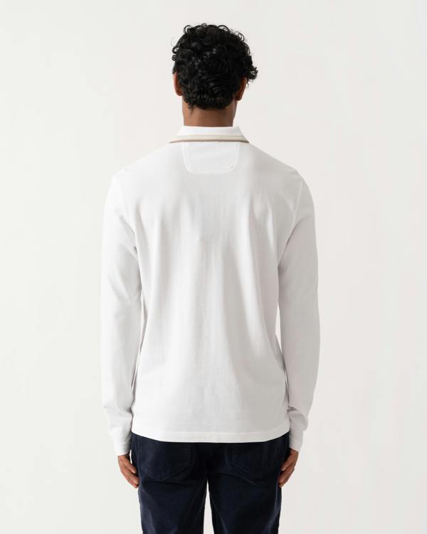 Back of BOSS Green Plisy Mens Long Sleeve Polo Shirt  - Open White 116