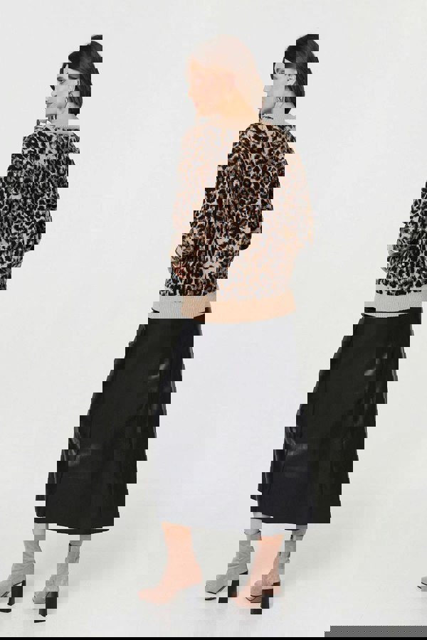 Beige | Animal Print Contrast Hem Knit Jumper
